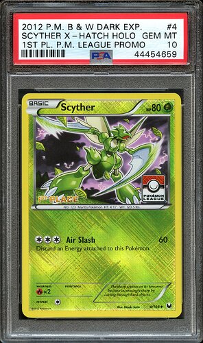 2012 Pokemon B&W Dark Explorers Scyther X-Hatch Holo 1st Place Pokemon League Promo PSA 10